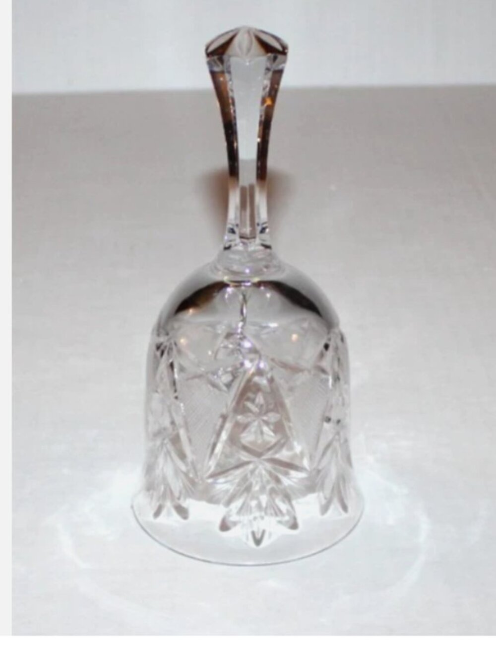 Vintage 7" Cut Crystal Hand Bell - Clear Glass Dinner Bell MCM Starburst Pattern